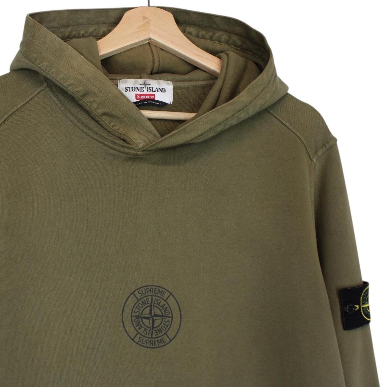 Stone Island x Supreme AW 2017 Olive Green Logo Print Hoodie Jumper