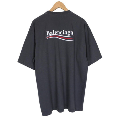 Balenciaga Dark Grey Political Campaign Logo Short Sleeve Cotton T-Shirt