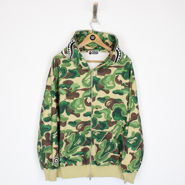 Bape Green Art Camp Full Zip WGM Shark Hoodie Jumper