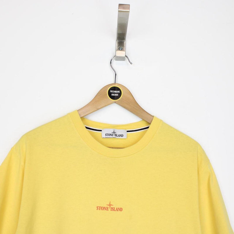 Stone Island SS 2022 Yellow Short Sleeve Logo Print Cotton T-Shirt