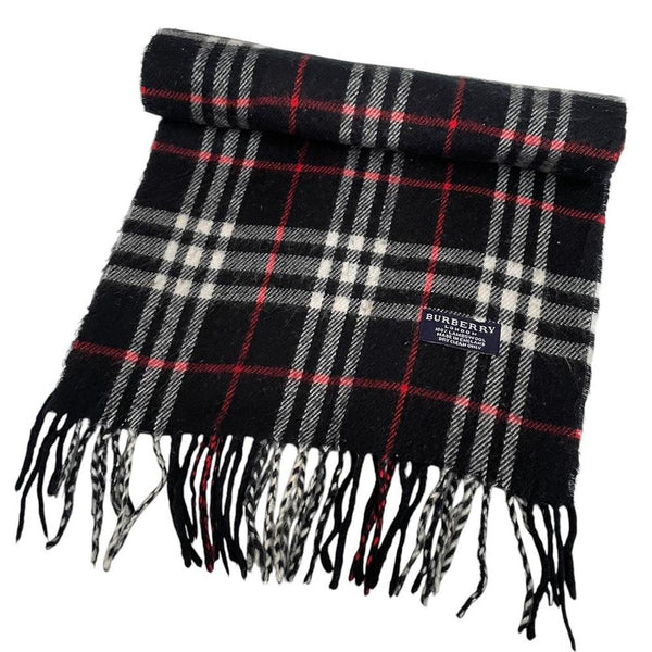 Vintage 90s Burberry Black Nova Check Lambswool Scarf