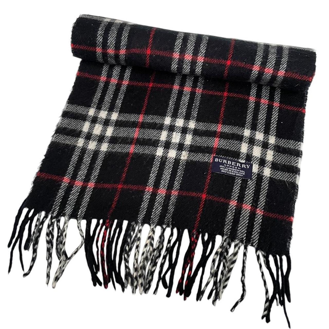 Vintage 90s Burberry Black Nova Check Lambswool Scarf