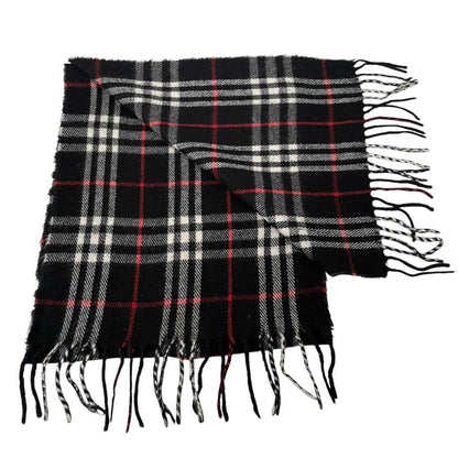 Vintage 90s Burberry Black Nova Check Lambswool Scarf