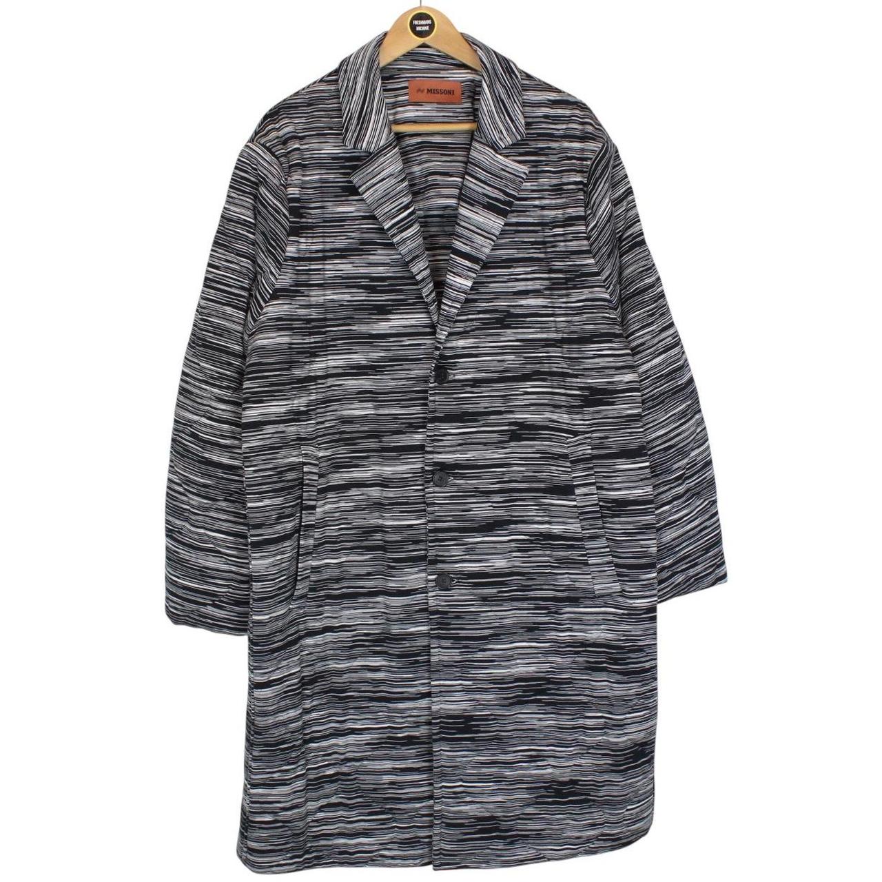 Missoni Black and White Striped Button Up Cotton Coat