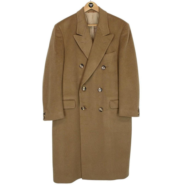 Vintage 80s Yves Saint Laurent Tan Brown Cashmere Wool Double Breasted Coat