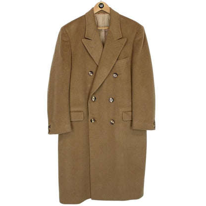 Vintage 80s Yves Saint Laurent Tan Brown Cashmere Wool Double Breasted Coat