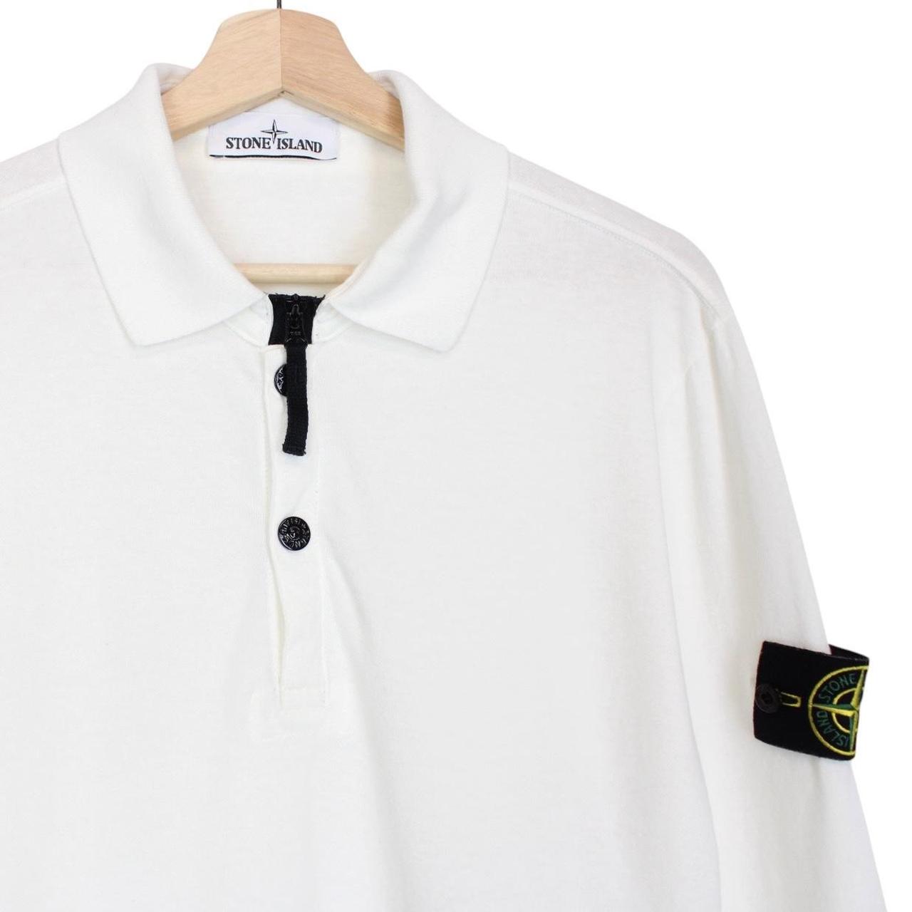 Stone Island SS 2017 White Long Sleeve Collared Cotton T-Shirt