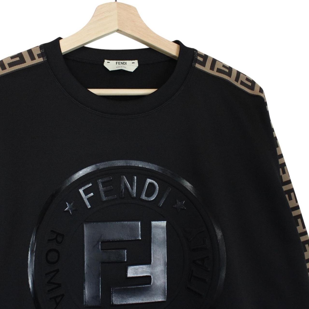 Fendi black sweatshirt featuring Zucca monogram pattern and logo print.