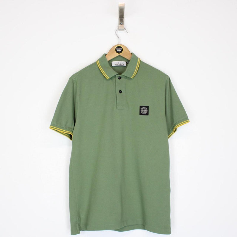 Stone Island Green and Yellow Short Sleeve Compass Polo Shirt