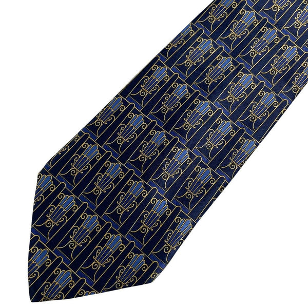 Lanvin silk tie featuring floral geometric print in vibrant colors.