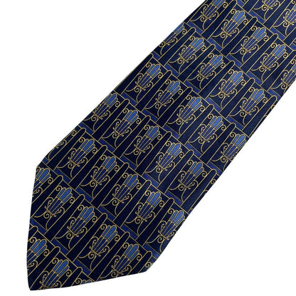 Lanvin silk tie featuring floral geometric print in vibrant colors.