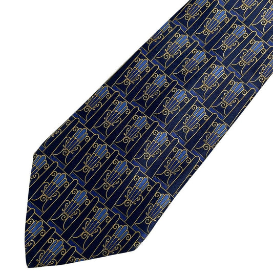 Lanvin silk tie featuring floral geometric print in vibrant colors.
