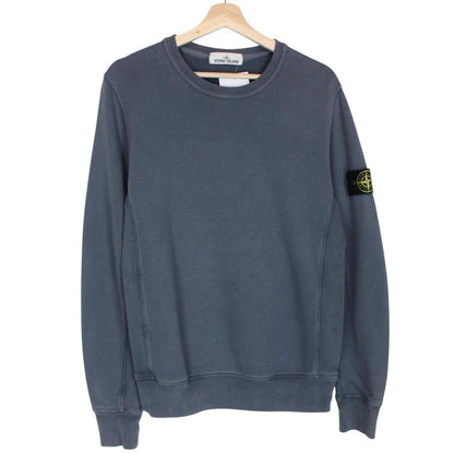 Stone Island navy blue cotton sweatshirt with embroidered logo and ribbed cuffs.