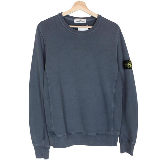 Stone Island navy blue cotton sweatshirt with embroidered logo and ribbed cuffs.