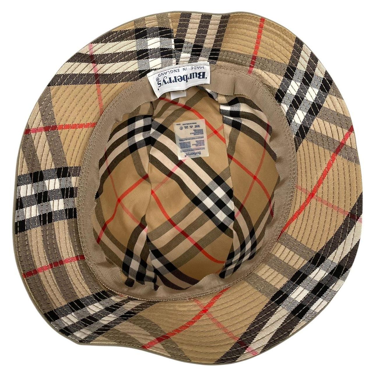 Vintage 80s Burberry Khaki Green Nova Check Cotton Bucket Hat