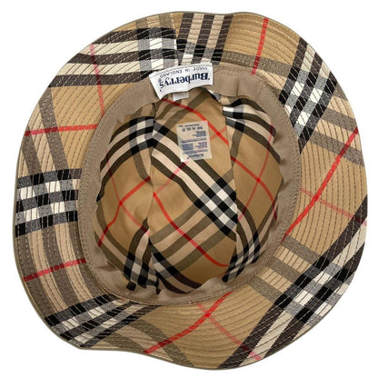 Vintage 80s Burberry Khaki Green Nova Check Cotton Bucket Hat