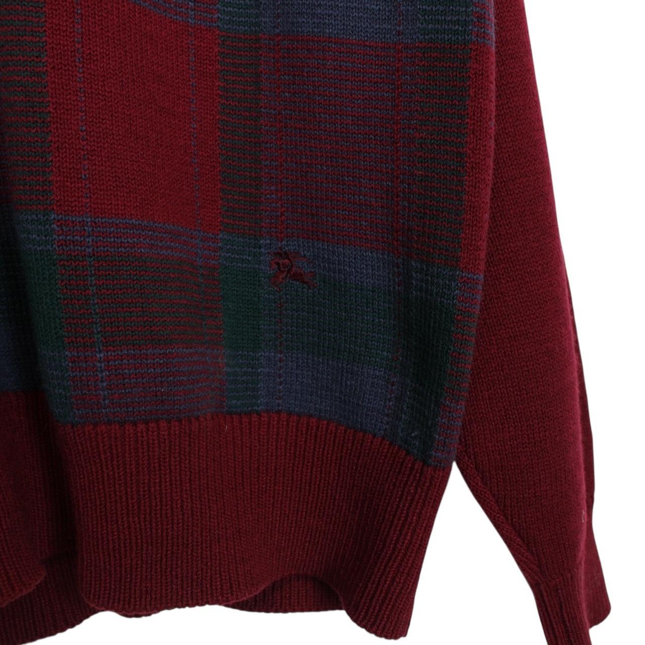 Vintage 90s Burberry Burgundy Check Wool Knit V-Neck Jumper