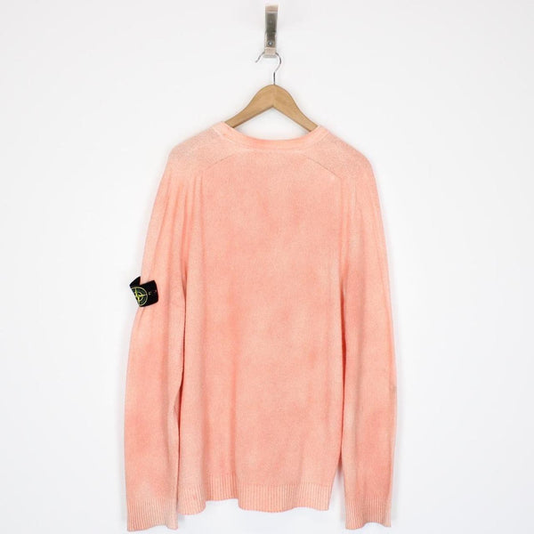 Stone Island Orange Ribbed Cotton Knit Sweatshirt Jumper