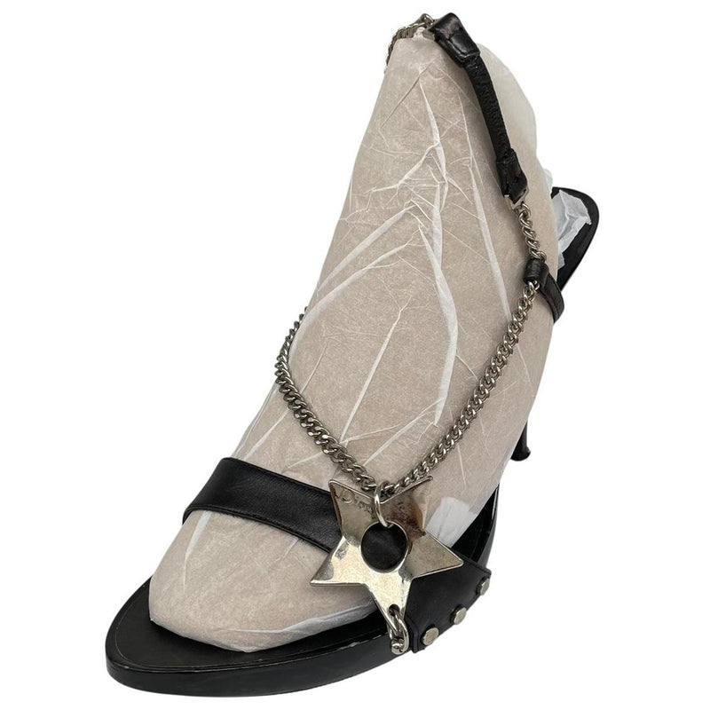 Christian Dior Black and Silver Patent Leather Chain Slingback High Heels