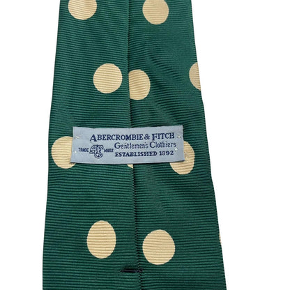 Abercrombie & Fitch cream and green silk tie with polka dot pattern.