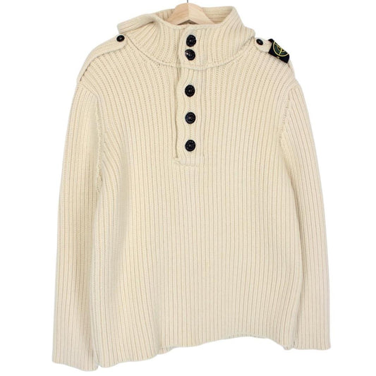 Vintage Stone Island AW 2006 Beige Ribbed Wool Knit Hoodie
