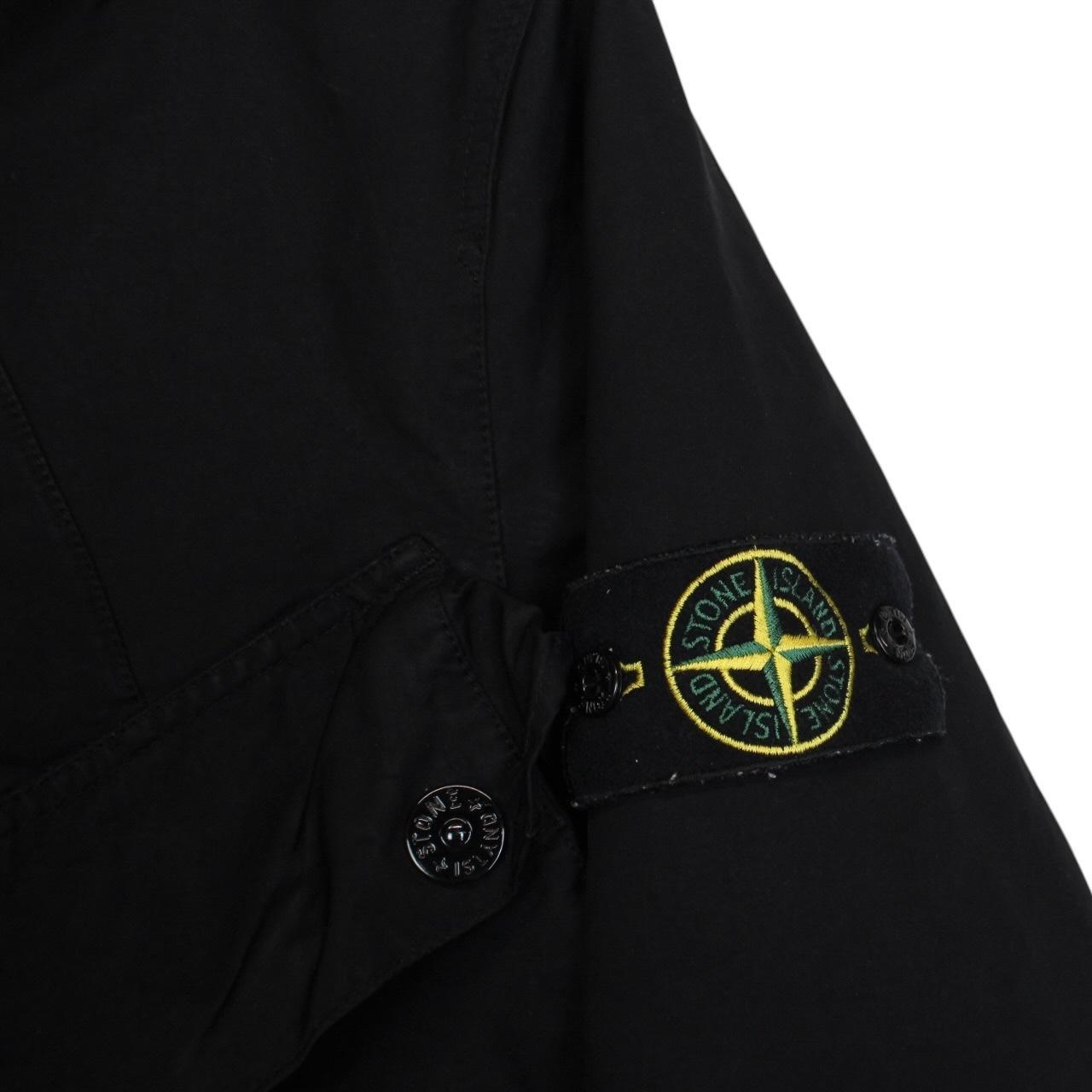 Stone Island black full zip jacket with multi pockets and compass logo detail.