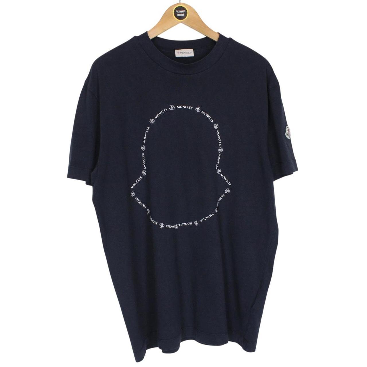 Moncler Navy Blue Logo Print Short Sleeve Cotton T-Shirt
