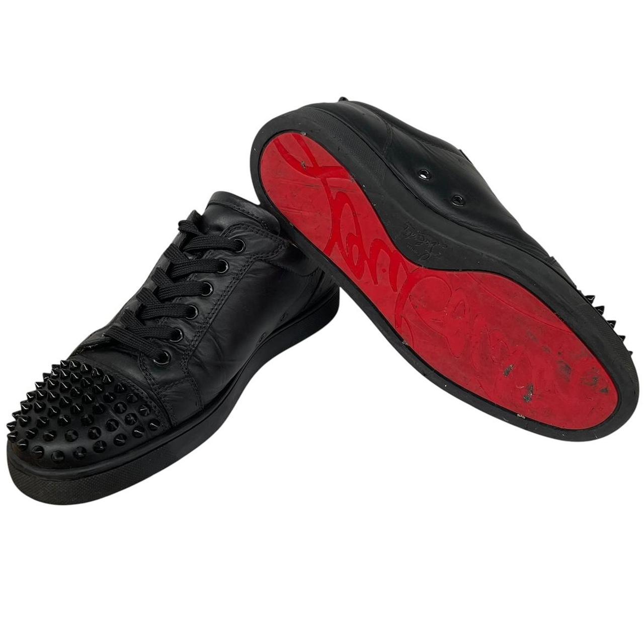 Christian Louboutin Black and Red Louis Junior Spikes Calfskin Leather Trainers
