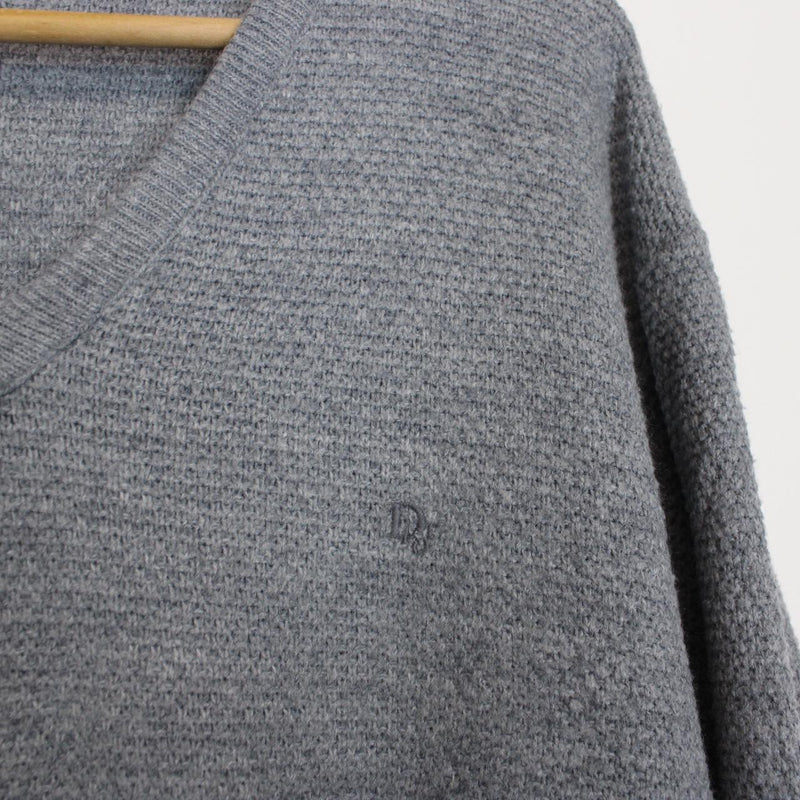 Vintage 90s Christian Dior Blue Orlon Arcylic Knit V-Neck Jumper