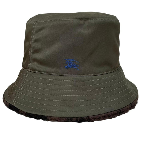 Burberry Green and Brown Fleece Reversible Nova Check Bucket Hat