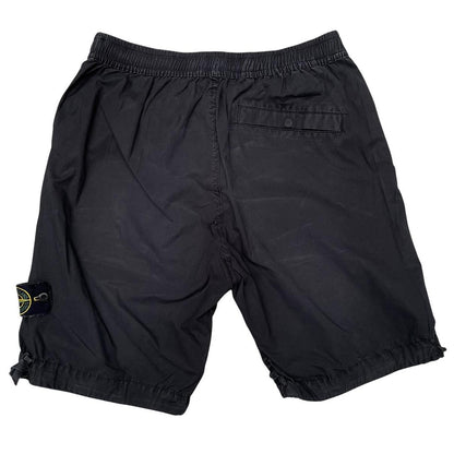 Stone Island black cargo shorts with logo patch and cotton material, size medium.