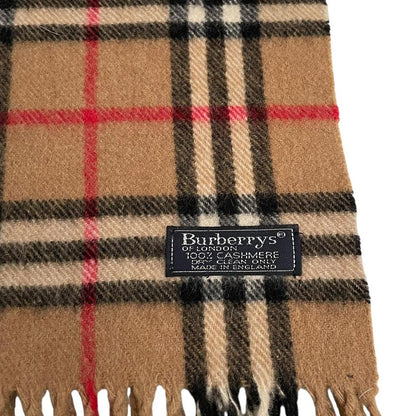 Vintage 90s Burberry Tan Brown Nova Check Cashmere Scarf