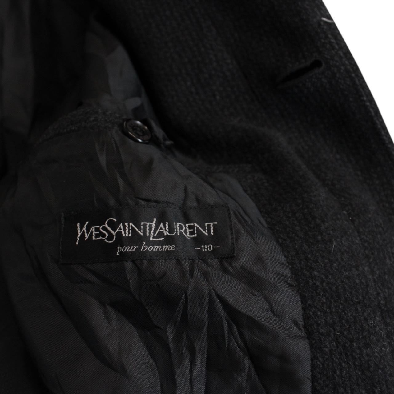 Vintage 90s Yves Saint Laurent Dark Grey Wool Blend Peacoat