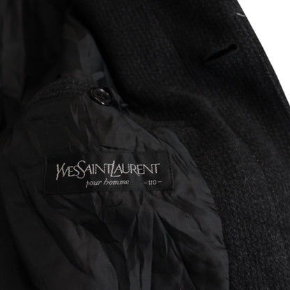 Vintage 90s Yves Saint Laurent Dark Grey Wool Blend Peacoat