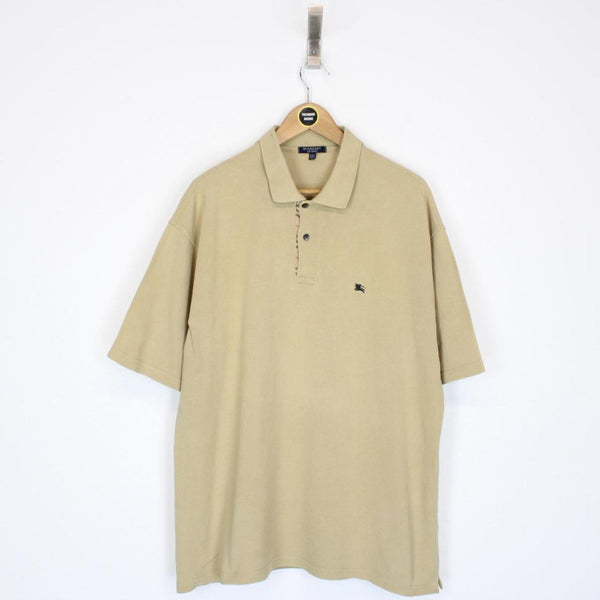 Vintage Burberry London Beige Nova Check Detail Short Sleeve Cotton Polo Shirt