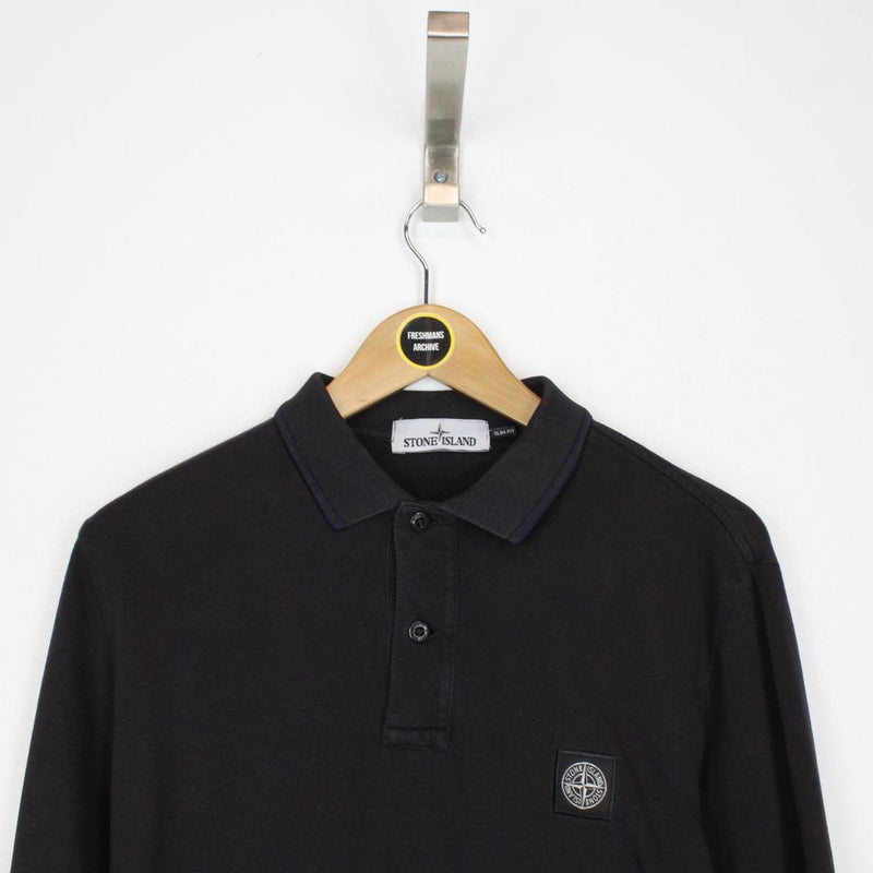 Stone Island Dark Grey Long Sleeve Compass Polo Shirt