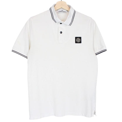 Stone Island White Short Sleeve Compass Cotton Polo Shirt