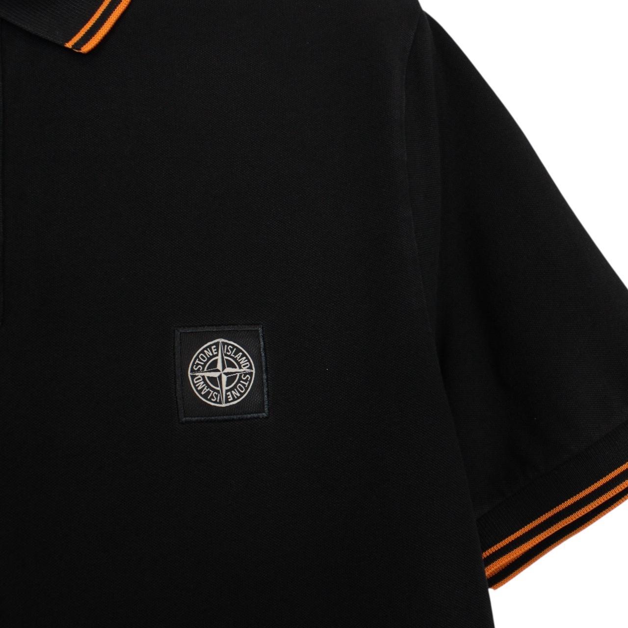 Stone Island Black and Orange Short Sleeve Compass Cotton Polo Shirt