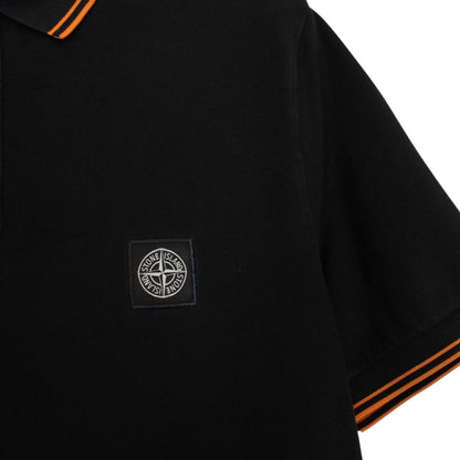 Stone Island Black and Orange Short Sleeve Compass Cotton Polo Shirt