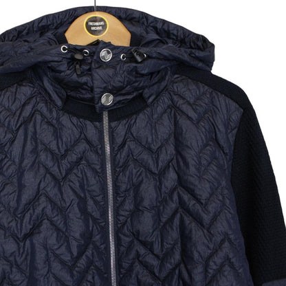 Missoni Navy Blue Quilted Shell Cotton Blend Full Zip Hooded Down Jacket
