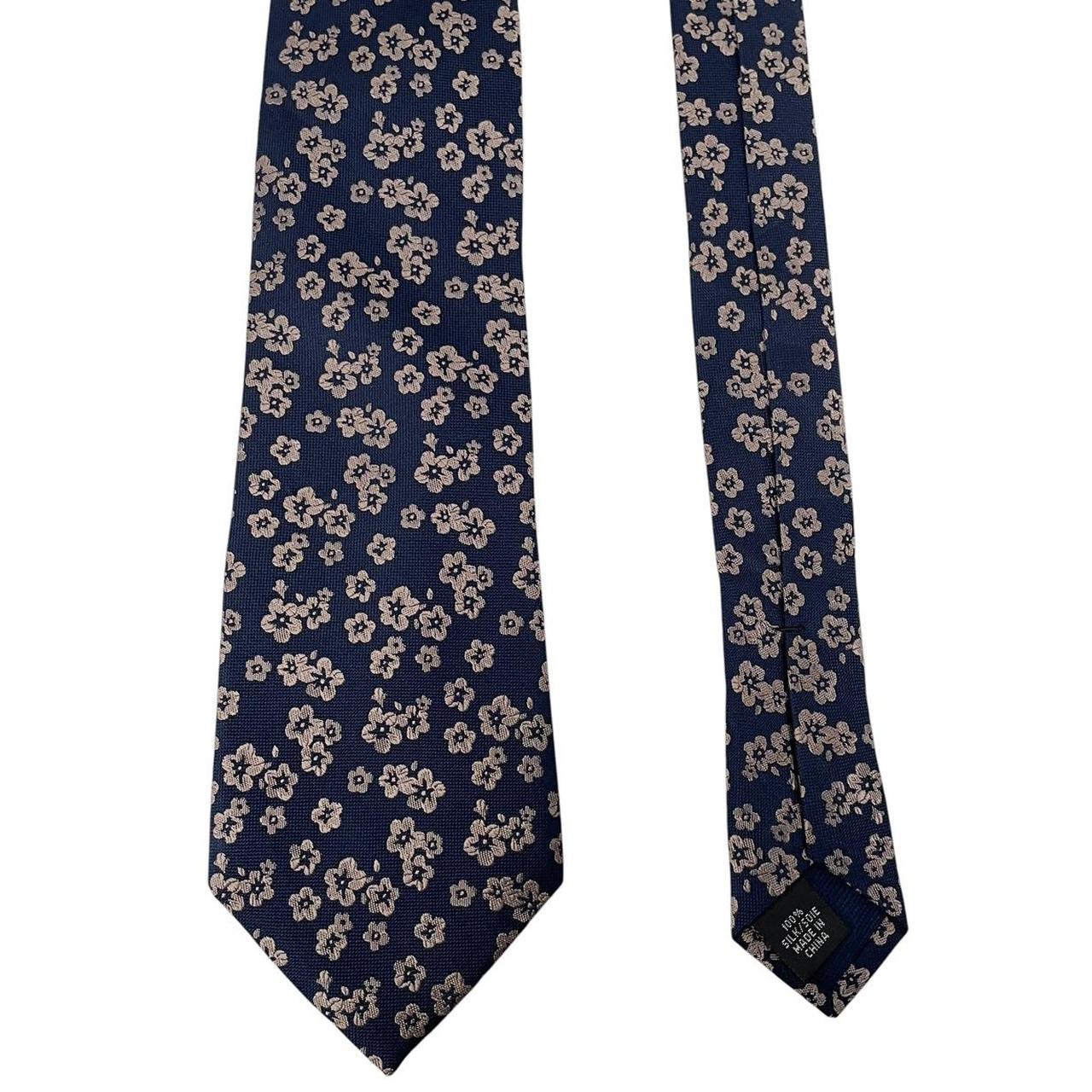 Michael Kors Navy Blue Floral Pattern Silk Tie