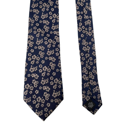Michael Kors Navy Blue Floral Pattern Silk Tie