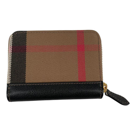 Burberry Brown and Black Nova Check Leather Zip Around Purse