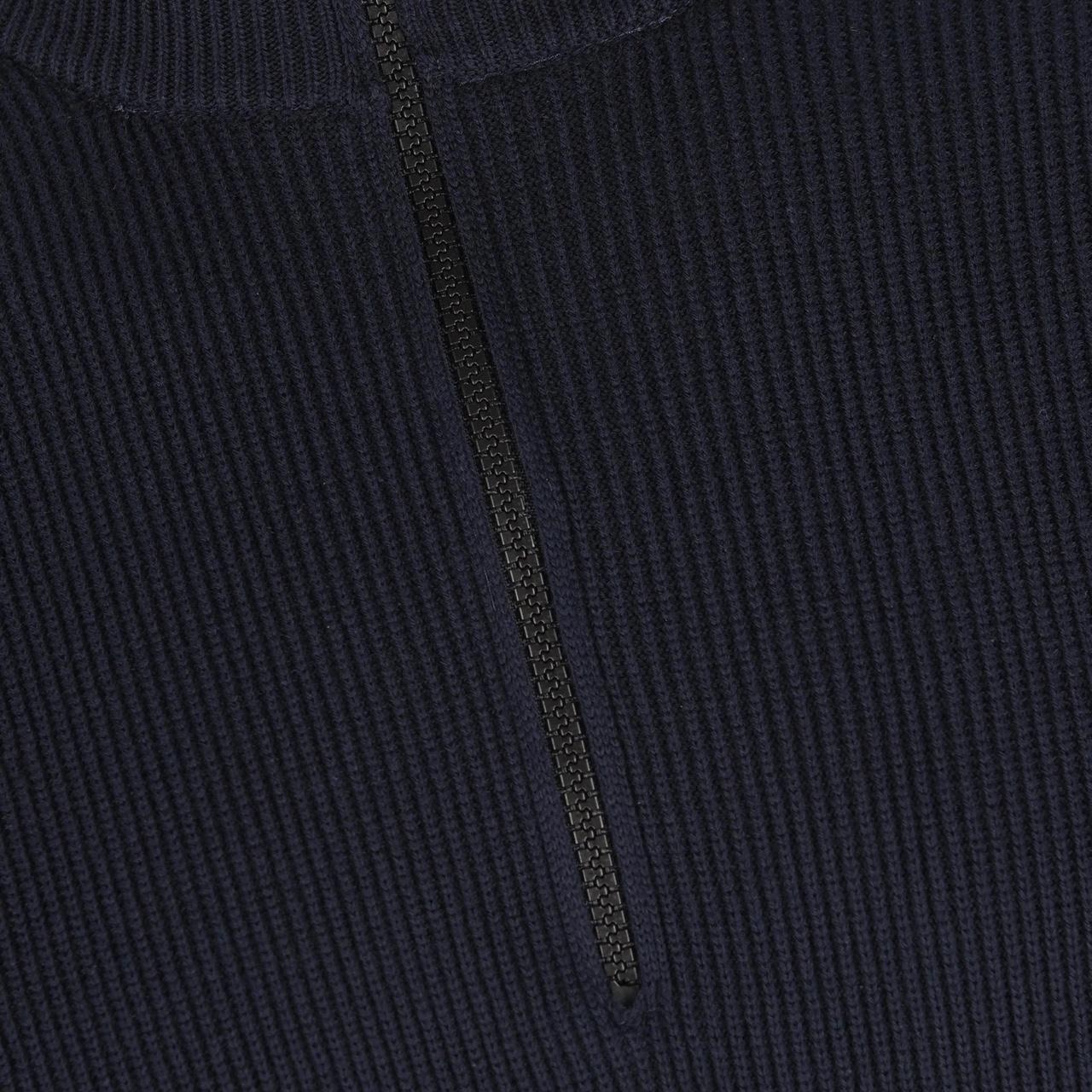 Stone Island SS26 Navy Blue Ribbed Organic Cotton Knit 1/4 Zip Jumper