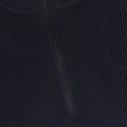 Stone Island SS26 Navy Blue Ribbed Organic Cotton Knit 1/4 Zip Jumper