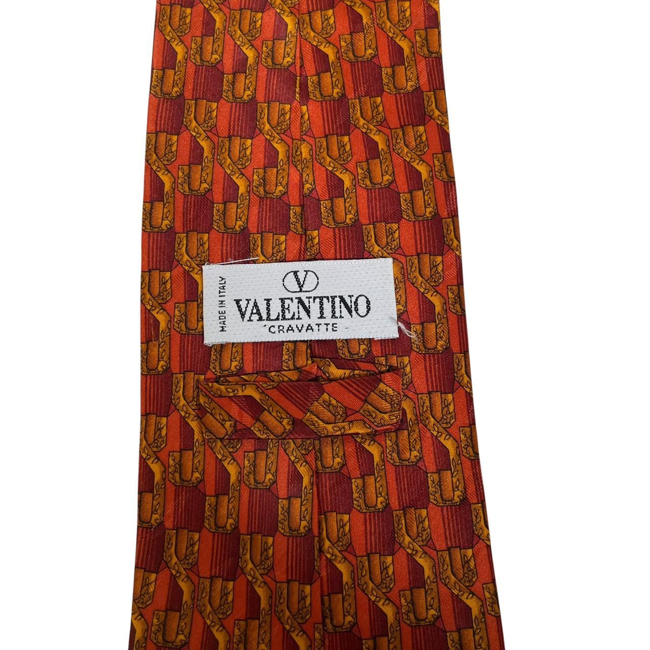 Vintage Valentino Orange Geometric Pattern Silk Tie