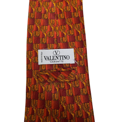 Vintage Valentino Orange Geometric Pattern Silk Tie