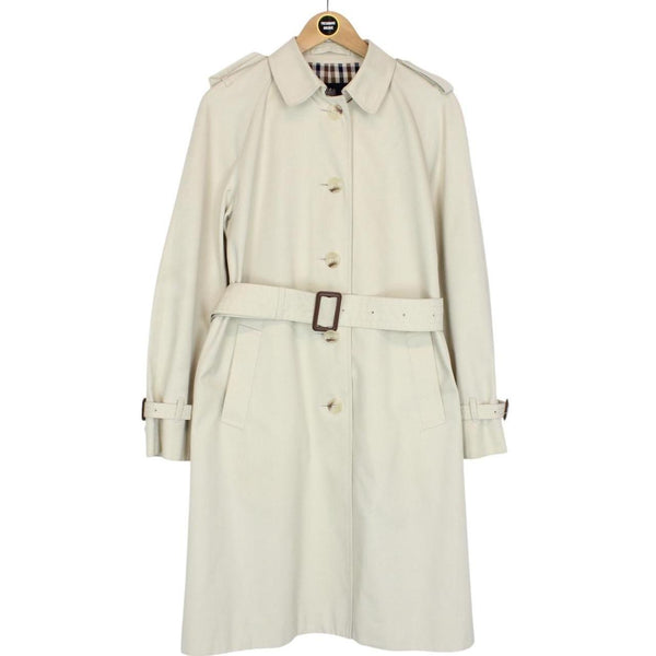 Vintage Aquascutum Cream and Tan House Check Belted Trench Coat