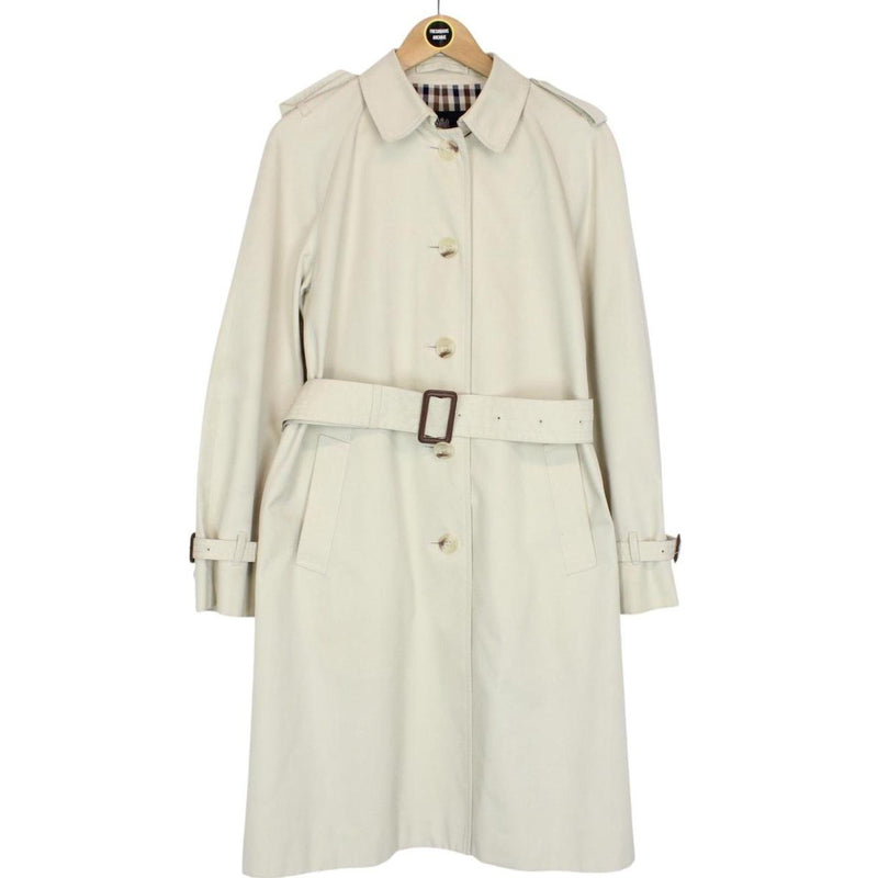 Vintage Aquascutum Cream and Tan House Check Belted Trench Coat