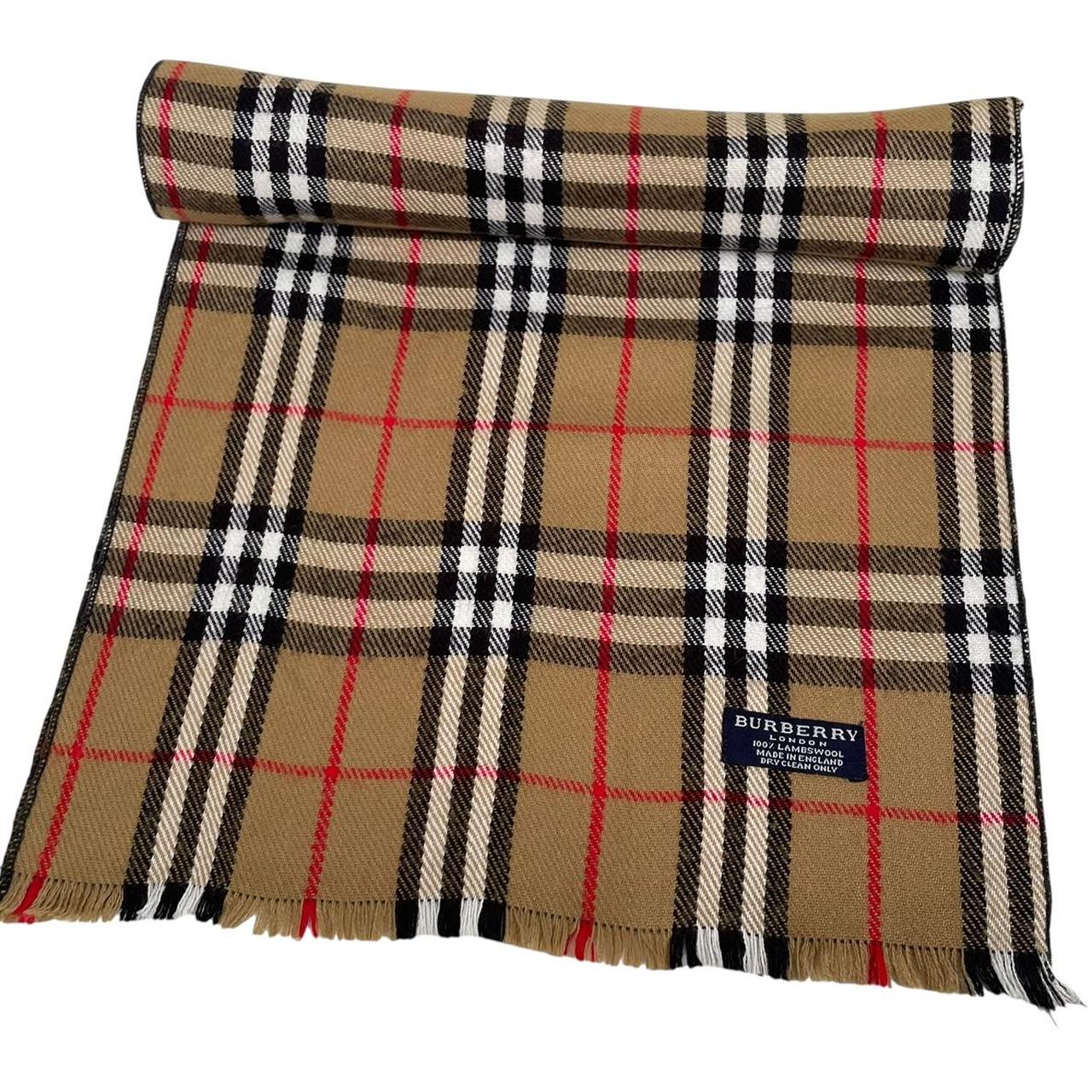 Vintage 90s Burberry Tan Brown Nova Check Lambswool Scarf